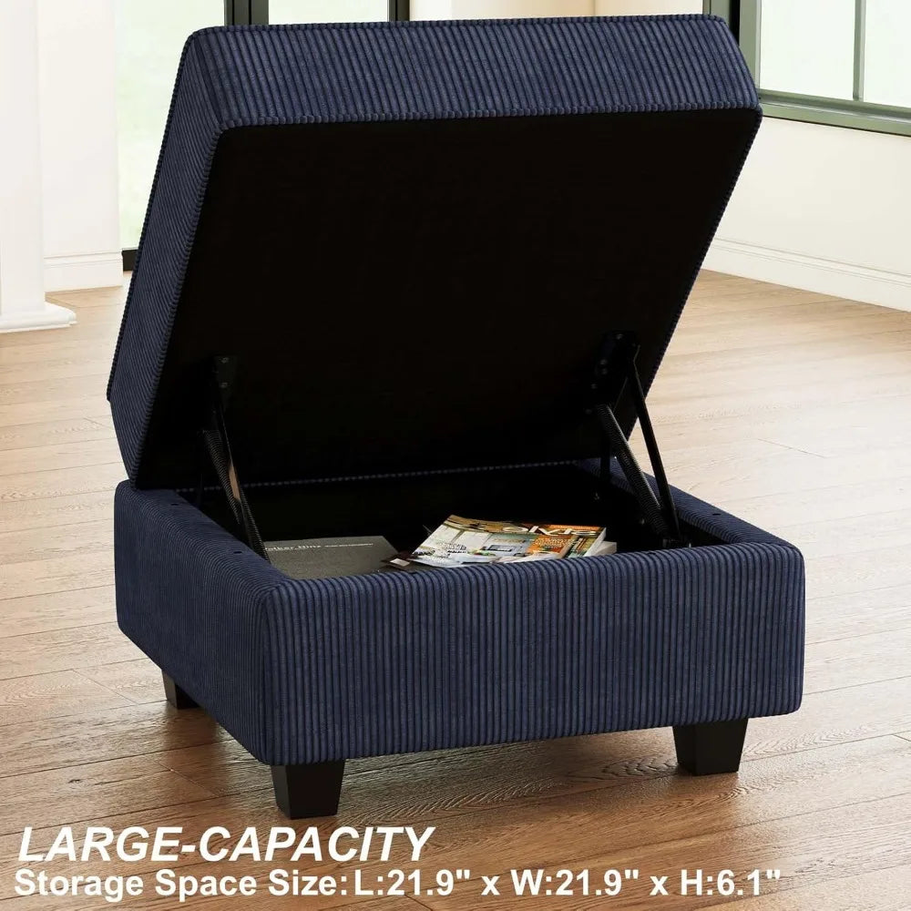 Corduroy Square Modular Storage Ottoman for Sectional Sofa Foot Stool