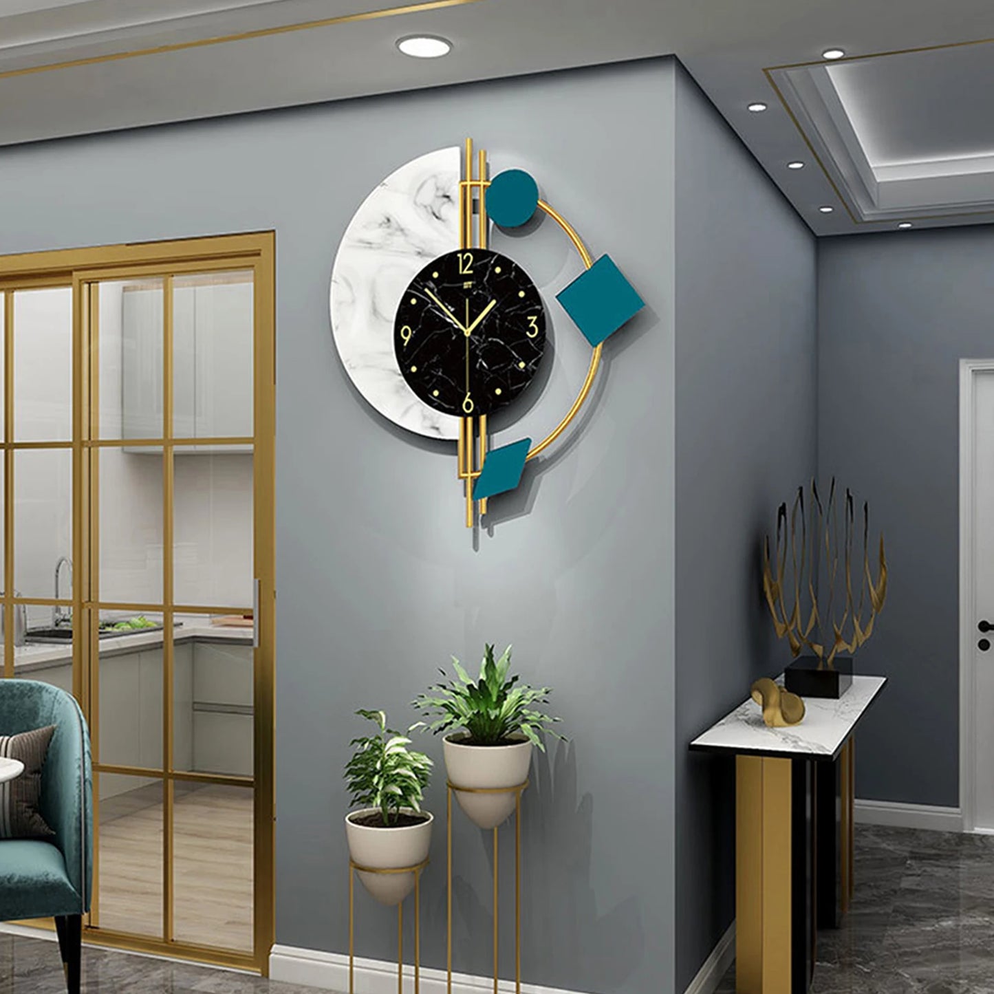 Silent Quartz Wall Clock Marble Design for Living Room Bedroom Decor Gift