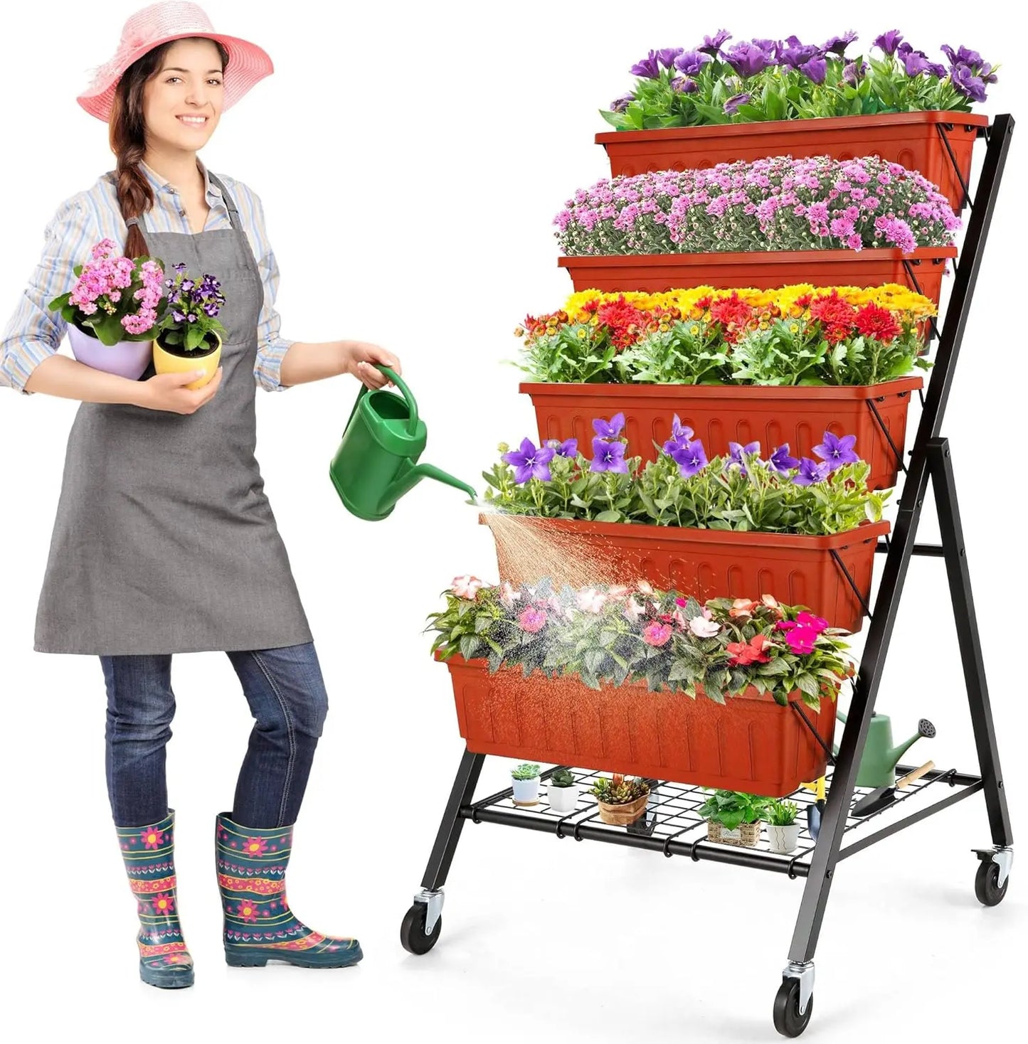 5 Tier Vertical Raised Garden Planter Outdoor Garden Bed with Hooks