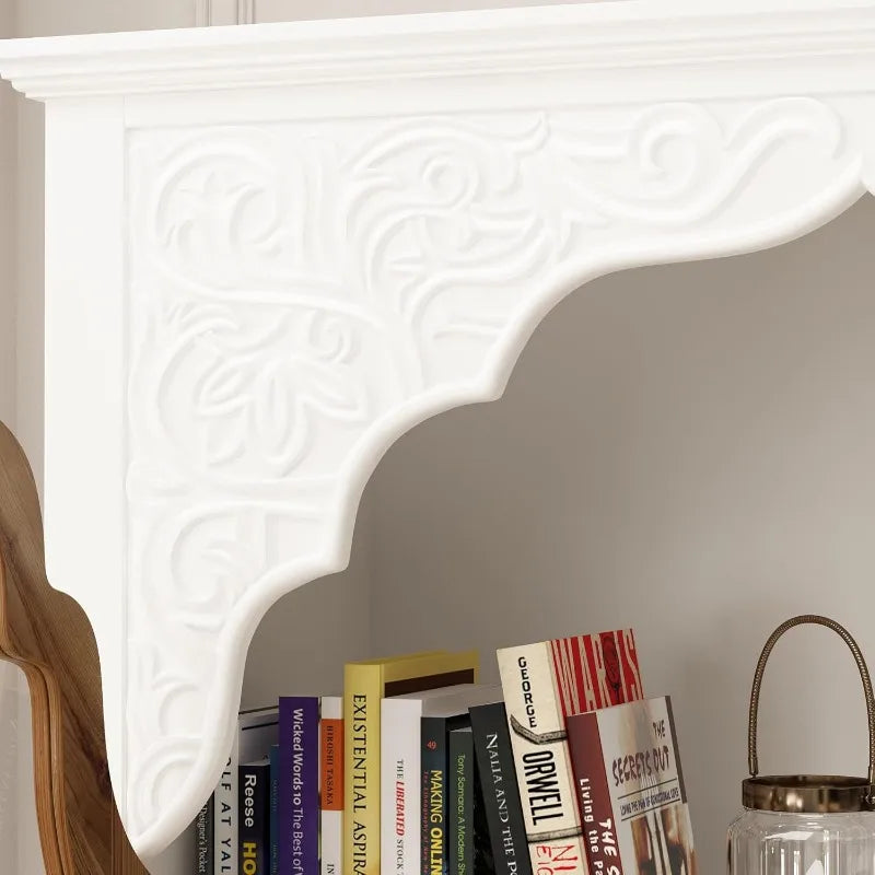 Carved Storage Cabinet 2 Glass Doors Drawer Living Room Furniture