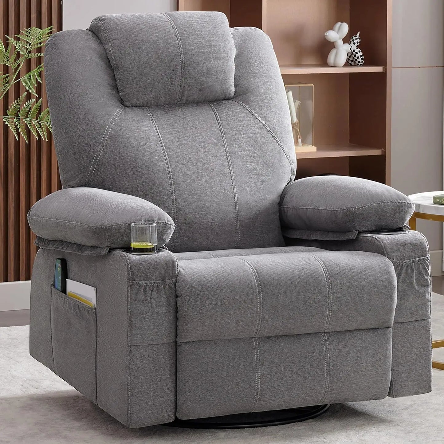 Swivel Rocker Recliner Chair with Heat Massage 360 Degree Swivel USB