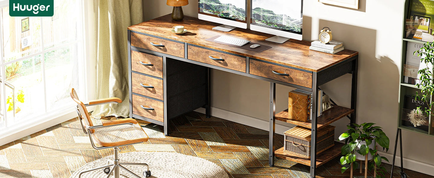 Computer Desk with 6 Drawers Reversible Corner Storage Office Desk