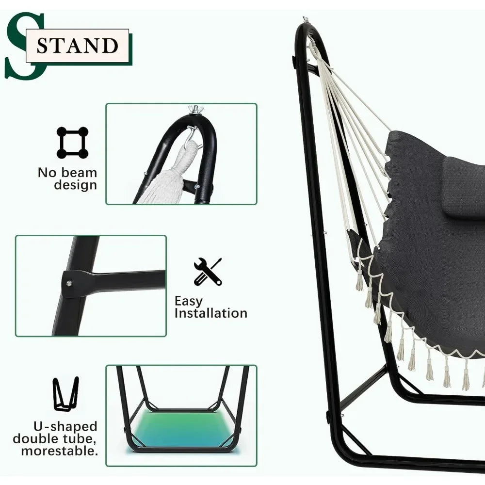 Unique U-Shaped Hammock Chair with Stand Sturdy Rust-Resistant Patio Swing
