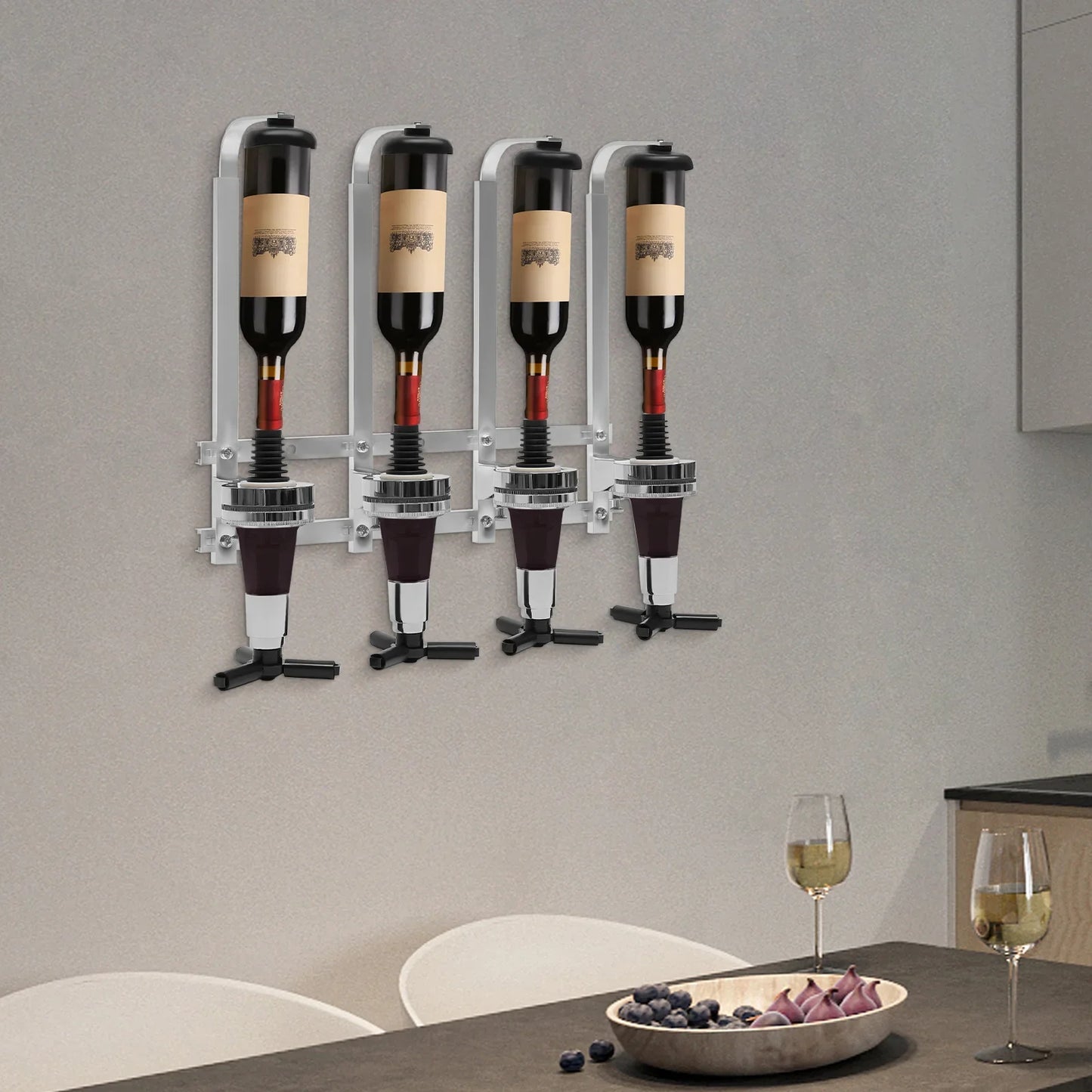 Wall Mounted 4 Bottle Dispenser Whiskey Rack Holder Wine Cocktail Shelf