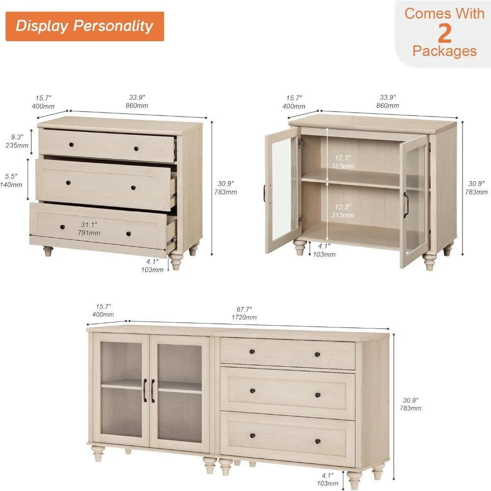 Ljustra Sideboard Cabinet Bar Hutch Modern Farmhouse Buffet Storage