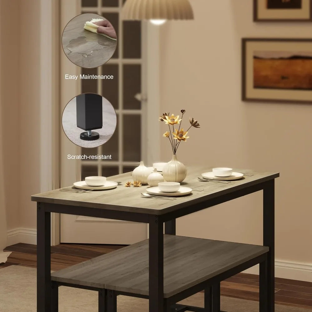 Dining Table Set for 4 with Benches Modern Kitchen Furniture