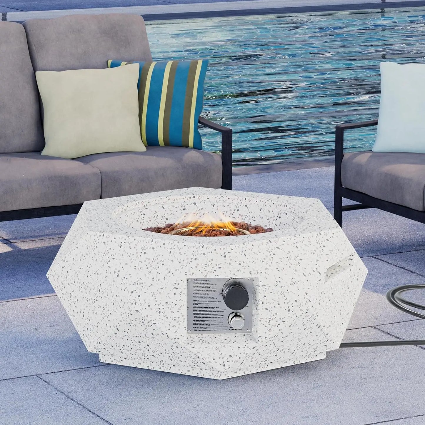 Hexagon Fire Pit Table Outdoor Propane with Rain Cover and Tank Holder