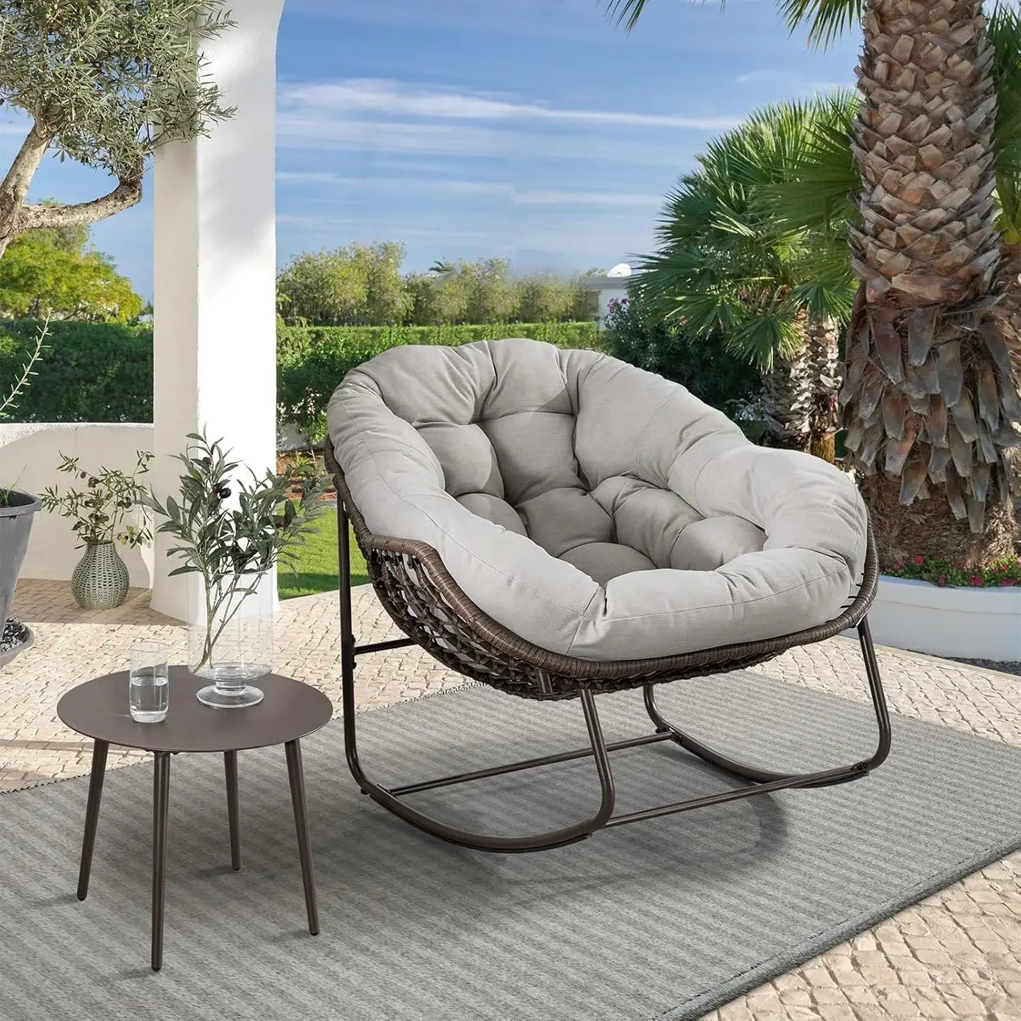 Outdoor Rocking Chair Oversized Wicker Egg Rocker for Patio or Indoor