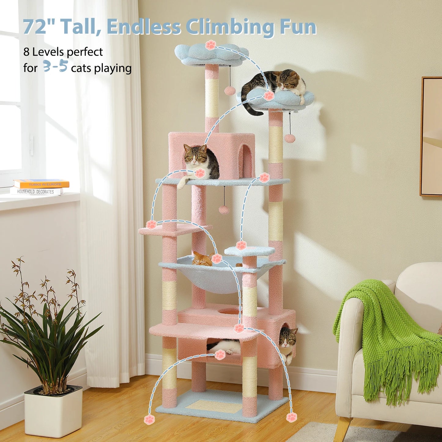 Multi-Level Cat Tree Tower Scratching Posts Hammock Condo Indoor Cats
