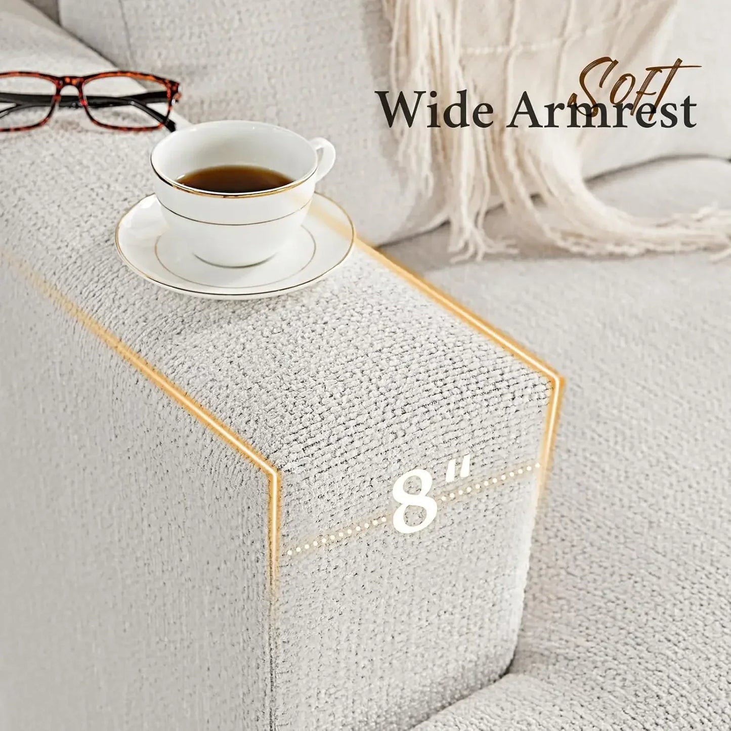 Chenille Beige Sofa Set w/ Storage Ottoman – 3-Seater & Loveseat, Comfy Couch for Living Room