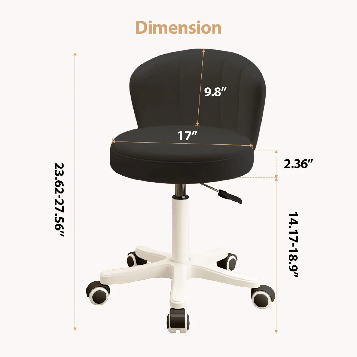 Small Round Rolling Desk Chair Armless PU Leather Height Adjustable