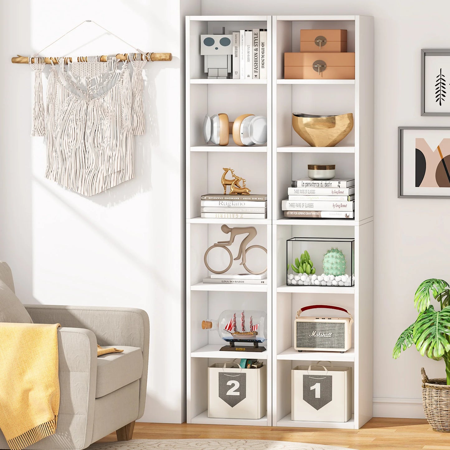 Ljustra 70.9 Inch Tall Narrow Bookcase Modern White Corner Storage Shelf