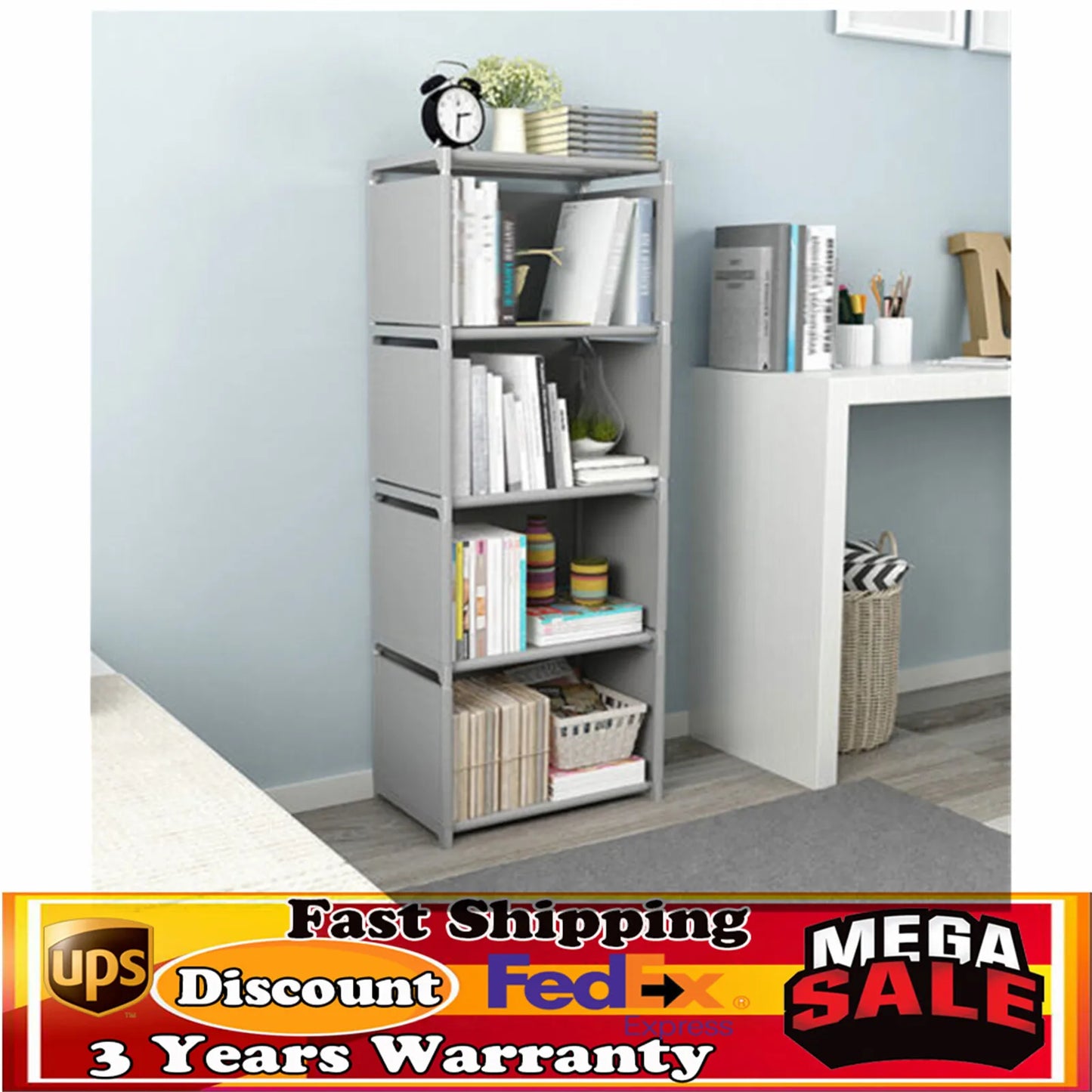 Ljustra 4 Tier Multifunctional Bookshelf Storage Organizer Display Rack