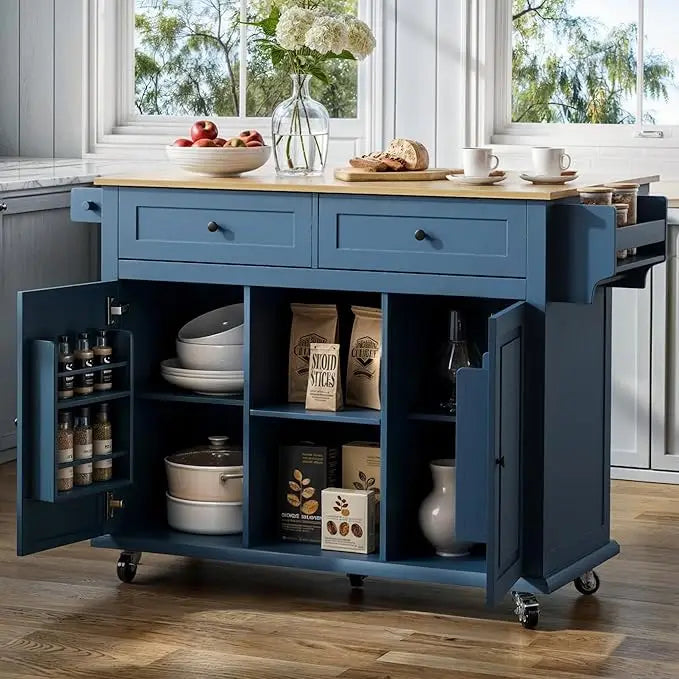Portable Kitchen Island on Wheels with Drop Leaf Storage Cart