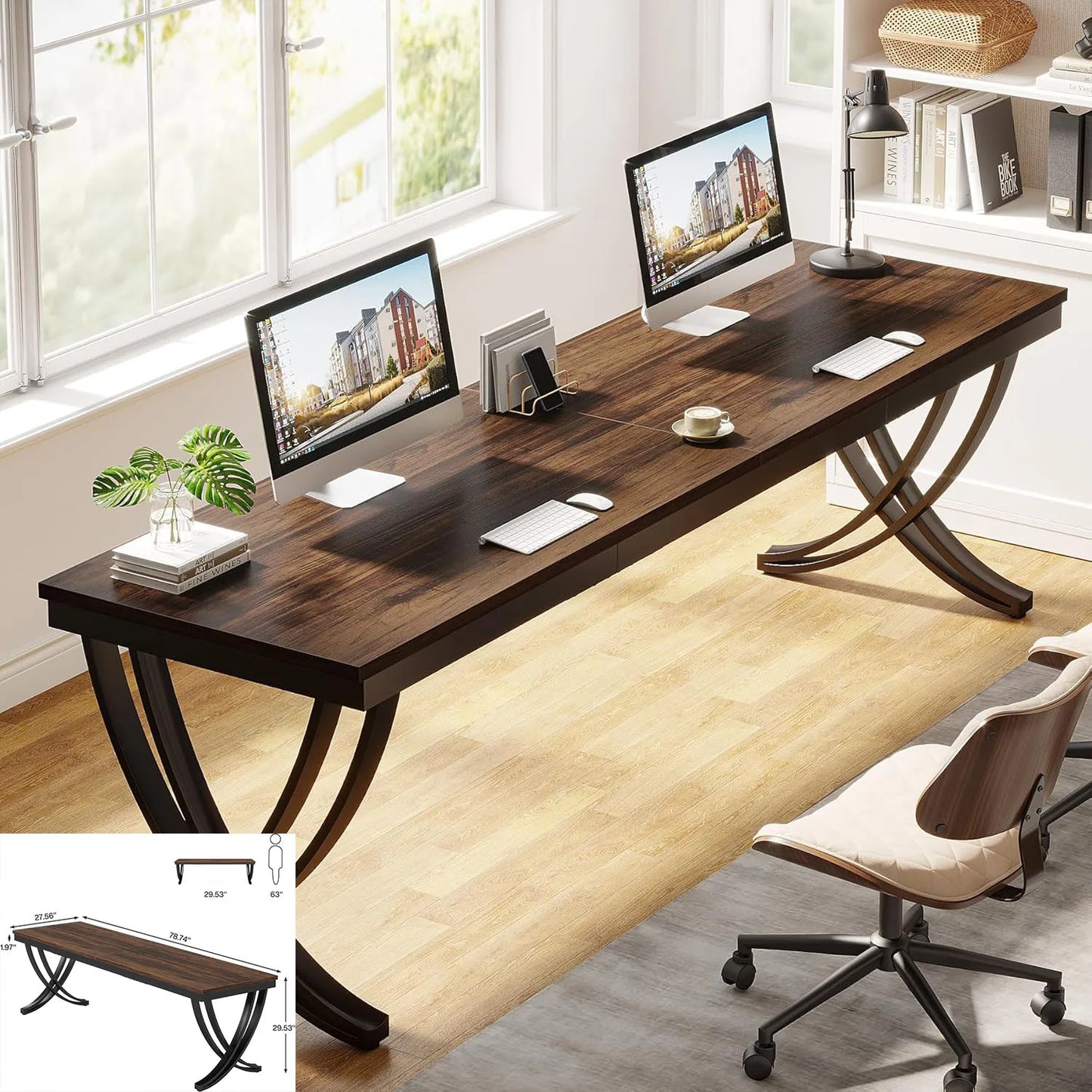 Ljustra 200cm Computer Desk Double Long Office Table with 2 Drawers
