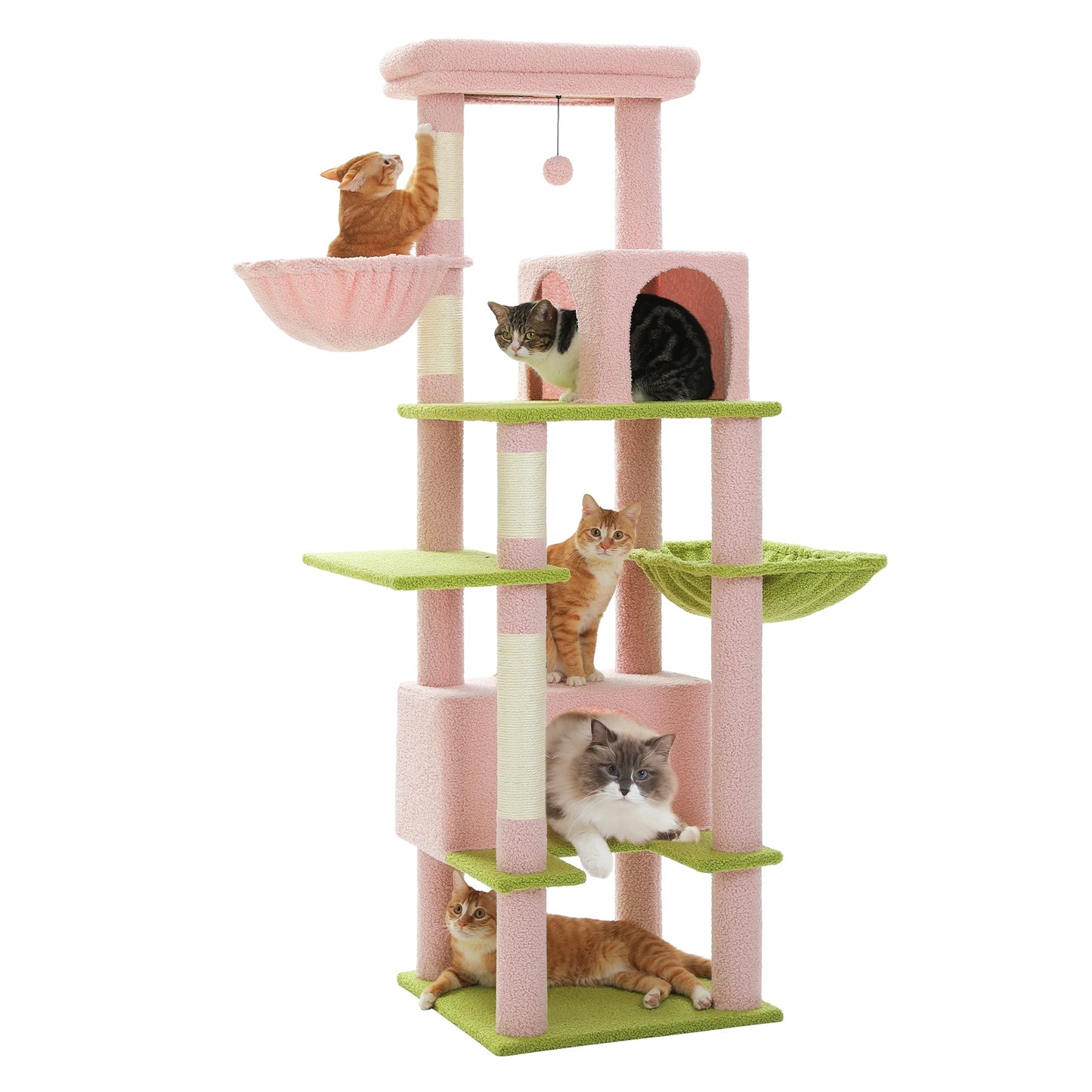 Cat Tree Large Metal Hammock 2 Condos Scratching Post for Indoor Cats