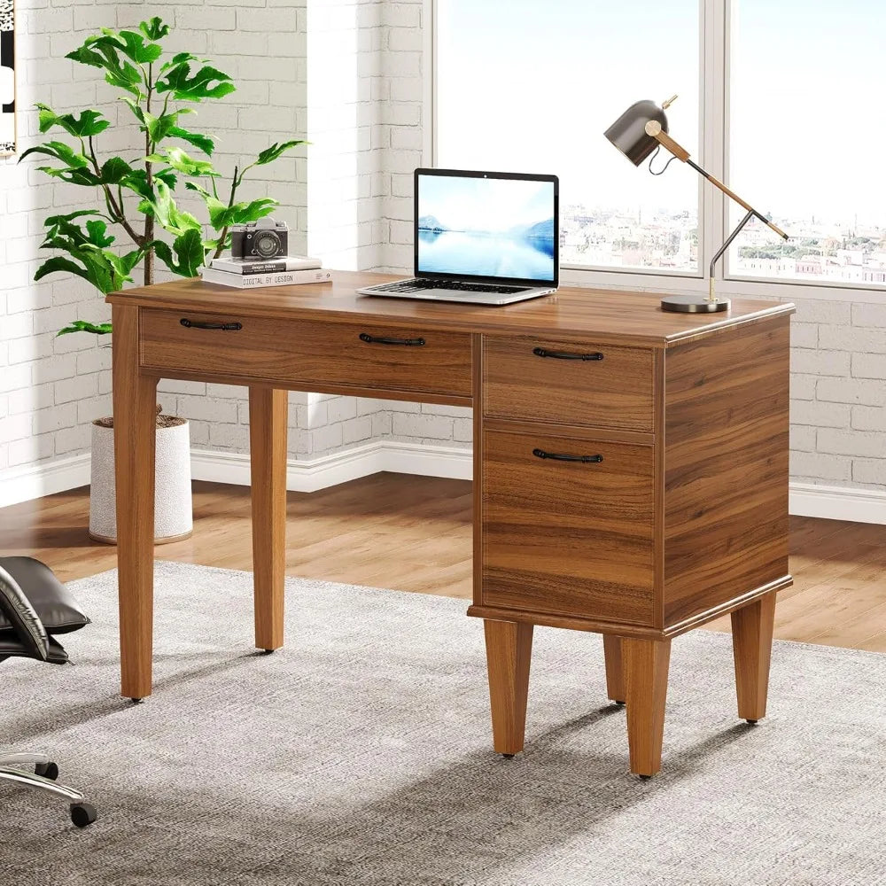 47 Inch Wood Computer Desk with 3 Drawers Farmhouse Office Writing Table