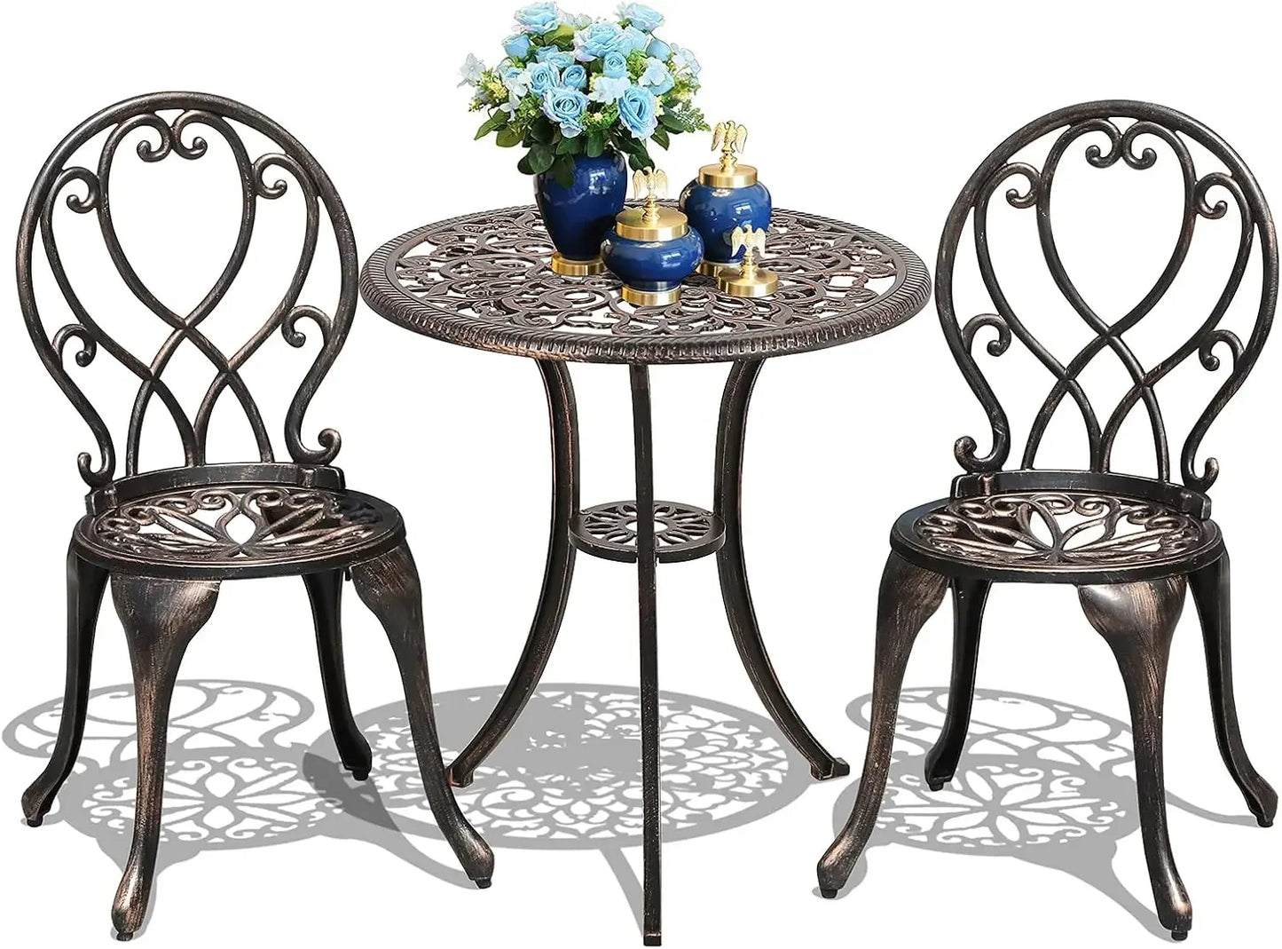 3 Piece Outdoor Bistro Set Cast Aluminum Patio Dining Table Chairs