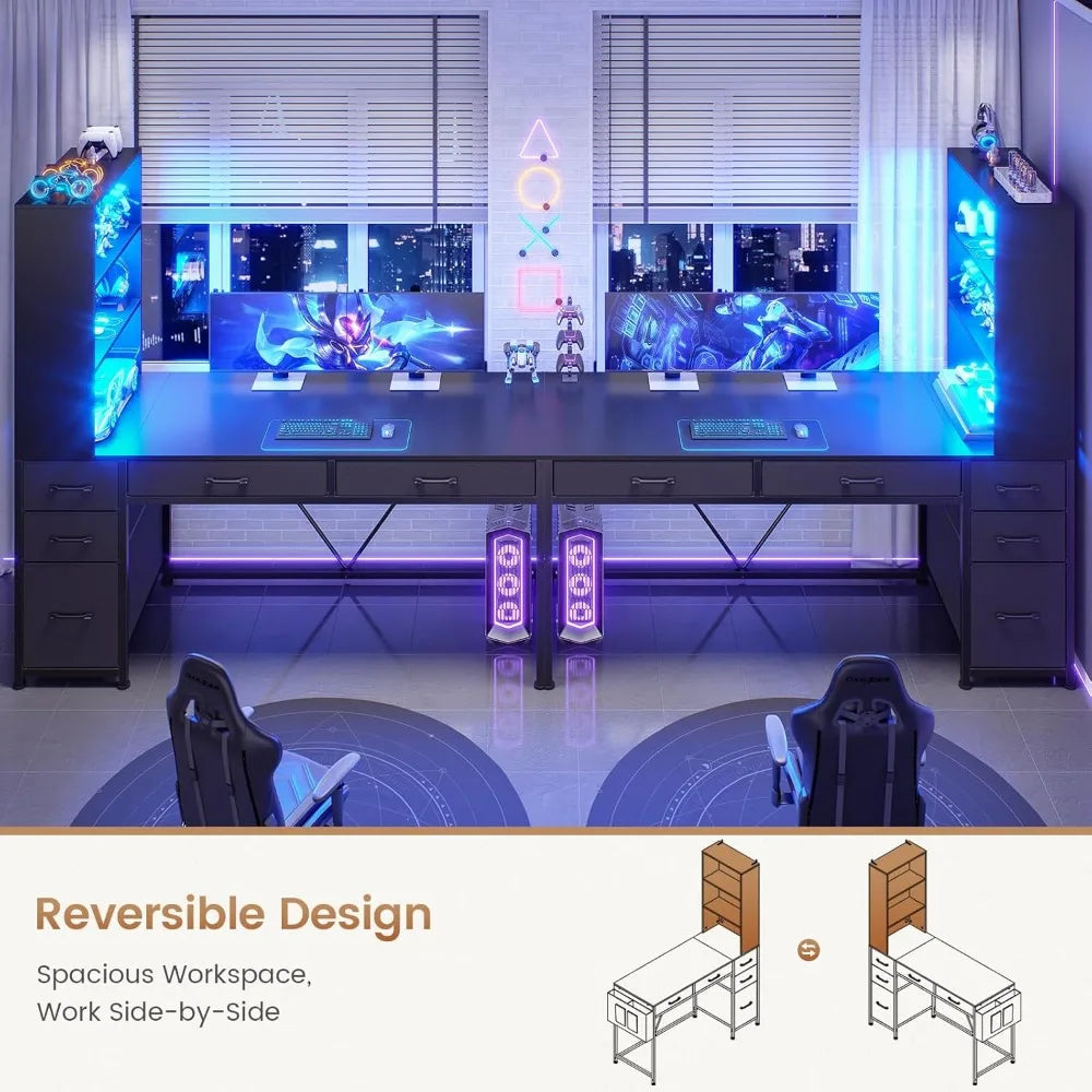 Computer Gaming Desk with 5 Drawers Bookshelf Reversible Home Office