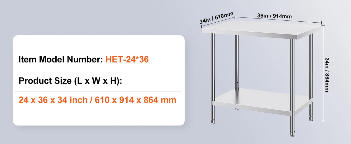Ljustra Stainless Steel Prep Table Commercial Workstation Kitchen Garage