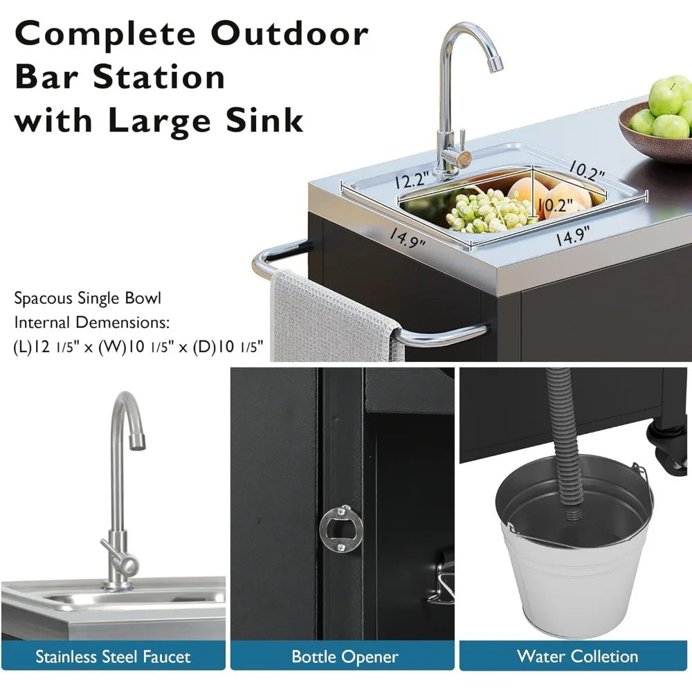 Kitchen Island Sink Metal Grill Cart 55 Inch Outdoor Bar Station