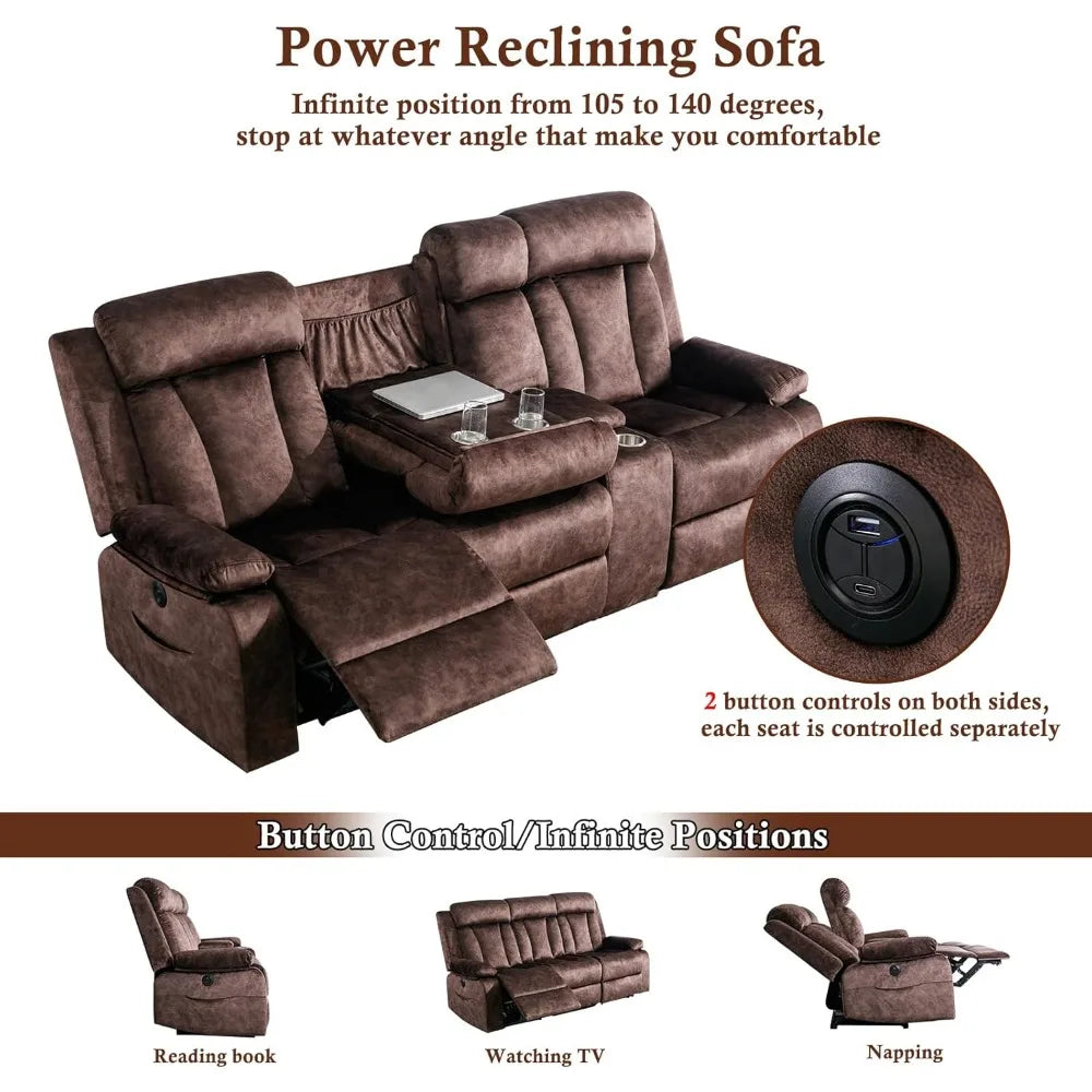 Ljustra 3 Seat Reclining Sofa with Massage Heat Cup Holders USB Ports
