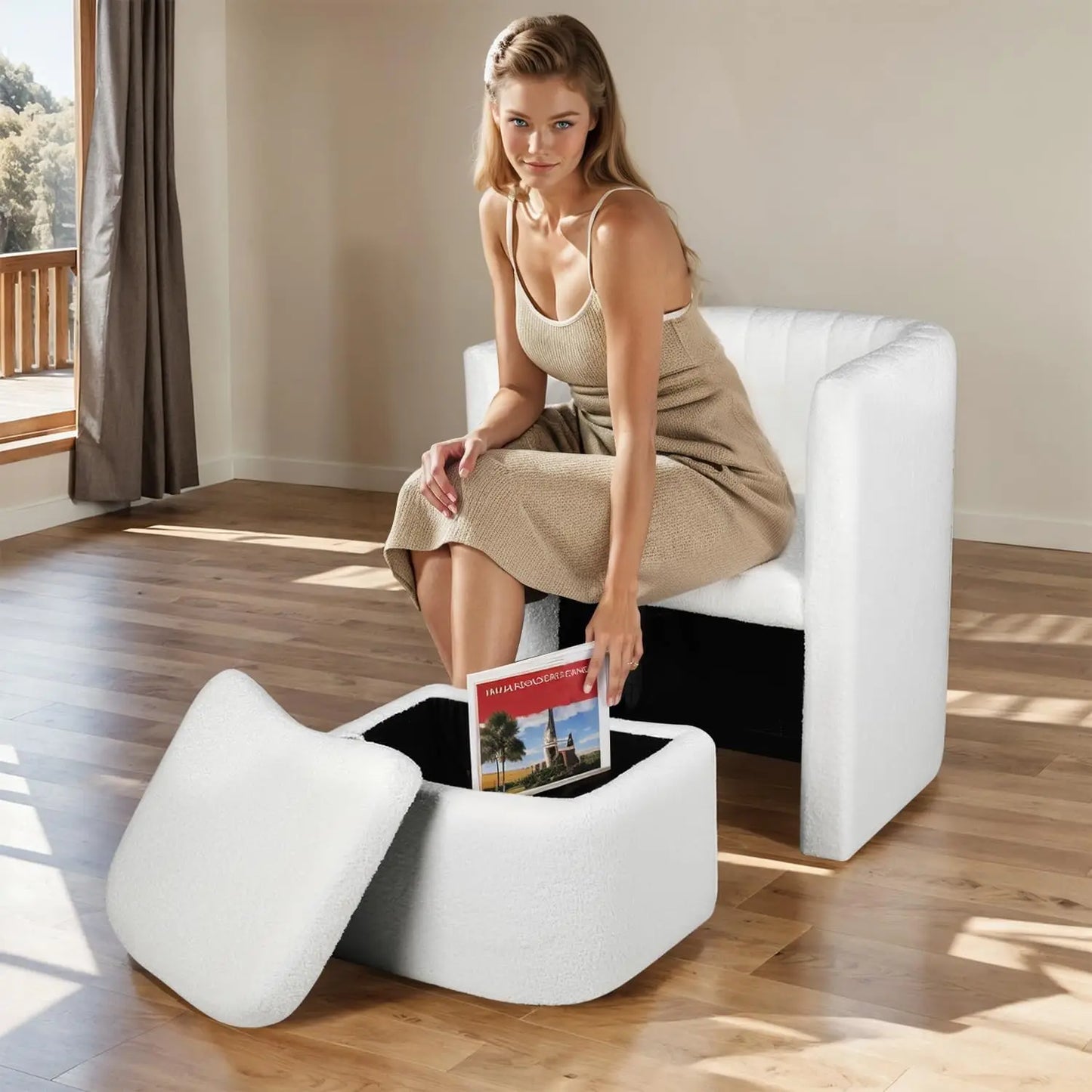 Modern Reading Accent Chair with Storage Ottoman for Living Room