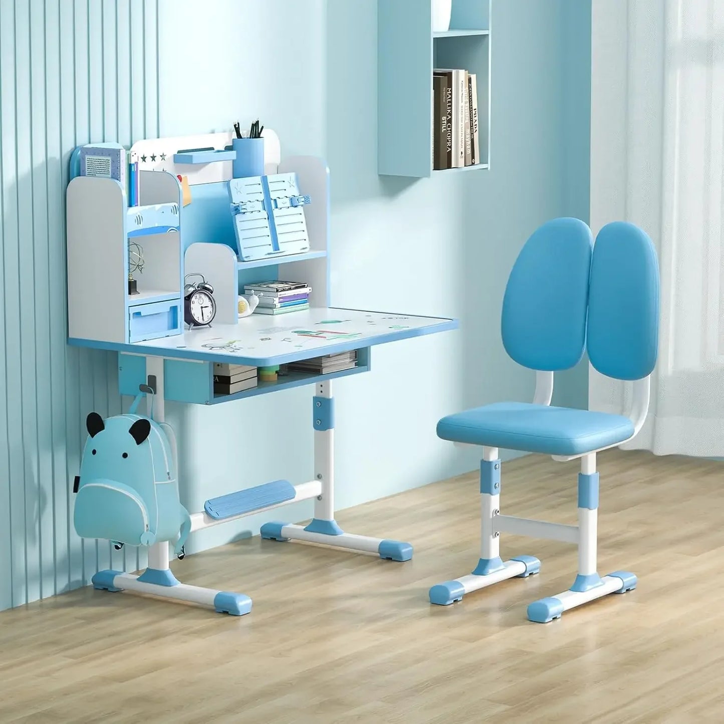 Kids Desk and Chair Set Adjustable Height with Storage for Learning