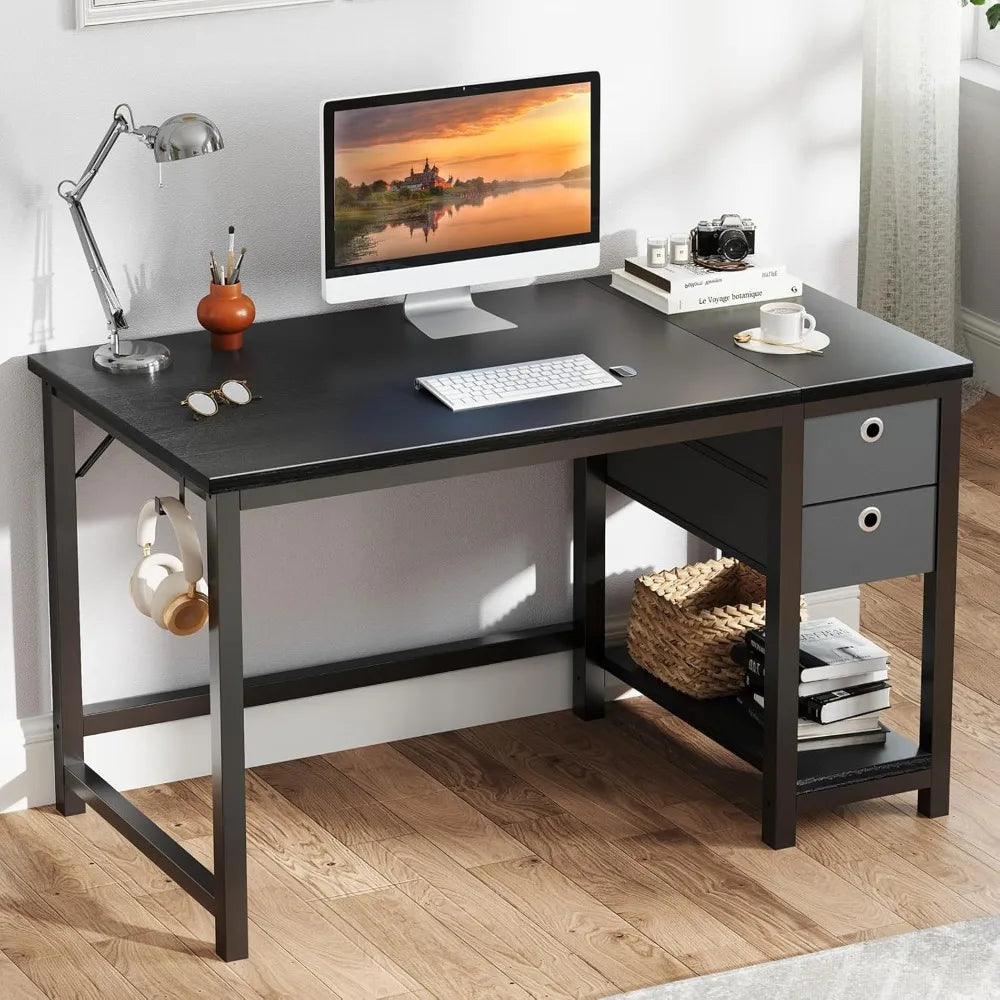 Modern Computer Desk with Storage Drawers Compact Writing Table for Home