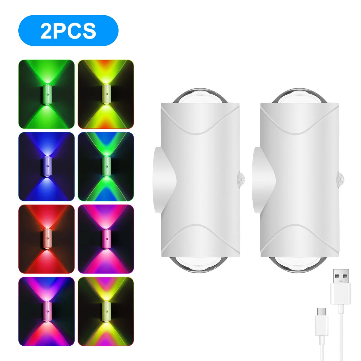 LED Motion Sensor Wall Sconce Night Light USB Rechargeable 8 Colors
