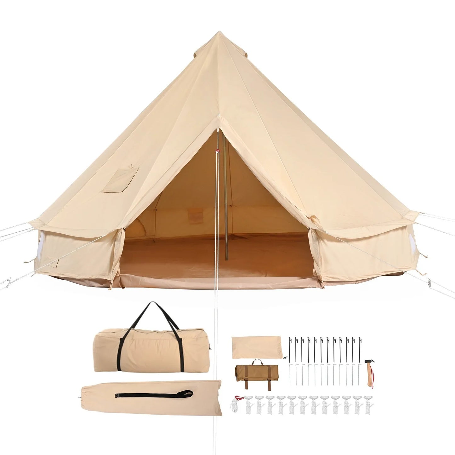Canvas Bell Tent 5m 4-Season Yurt Tent with Stove Jack for 8 People