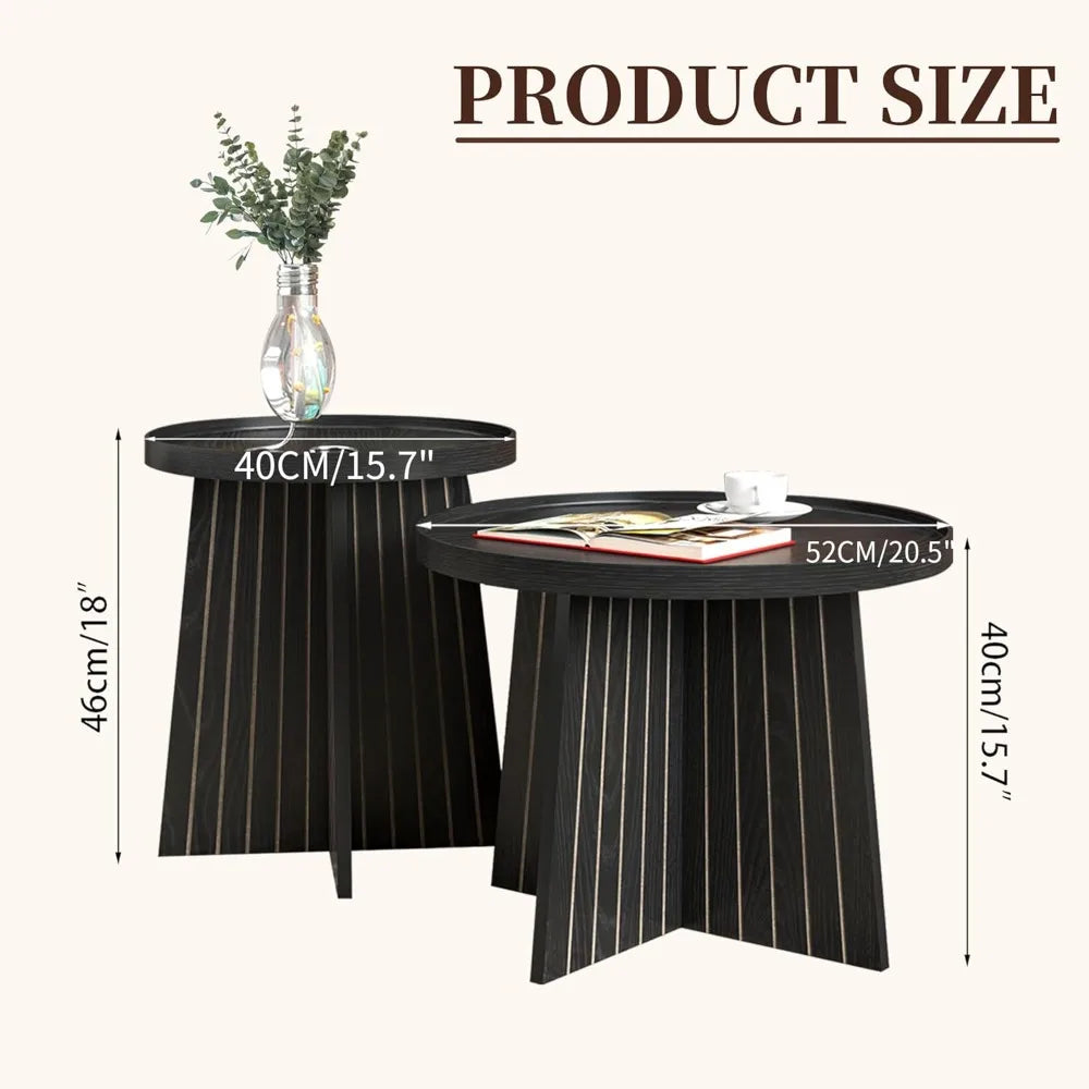 Round Nesting Coffee Table Set Modern Small Living Room Bedroom Office