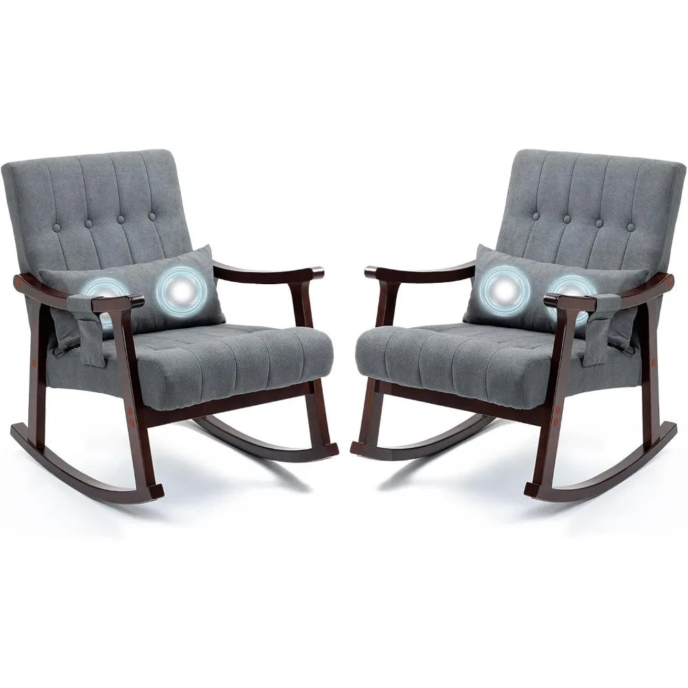 Rocking Chair Nursery Set of 2 Upholstered Glider with Massage Pillow