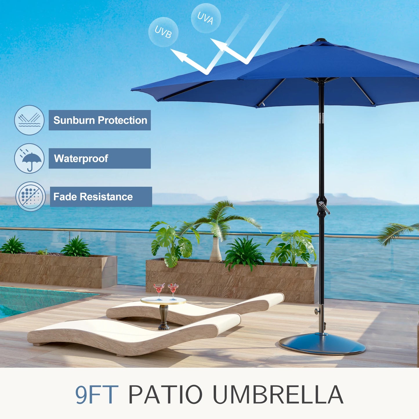Ljustra Outdoor Patio Umbrella UV Protection Garden Umbrella for Pool