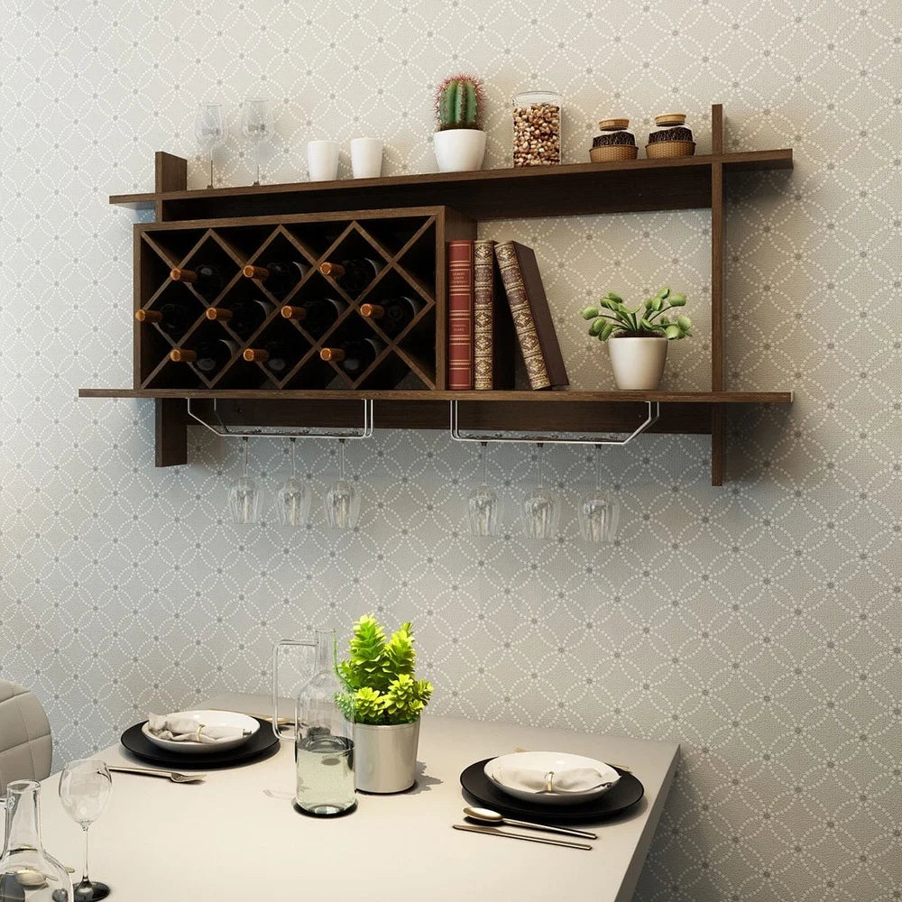 Stylish Wine Rack Wall Mount with Glass Holder Storage Shelf Organizer