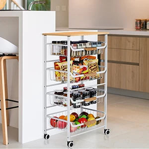 5 Tier Rolling Metal Cart with Drawers Wheels Multi Room Storage