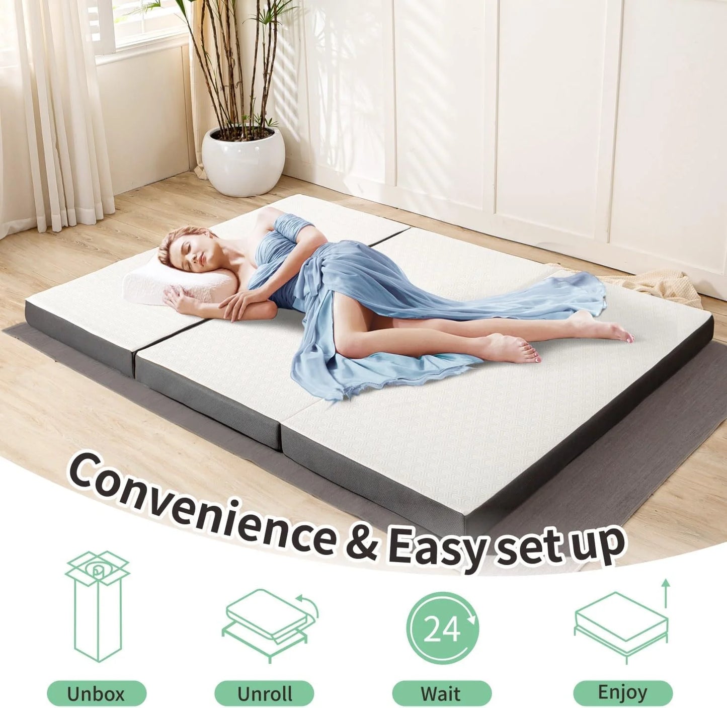 Ljustra Tri-Fold Mattress with Washable Cover for Yoga Camping Guests