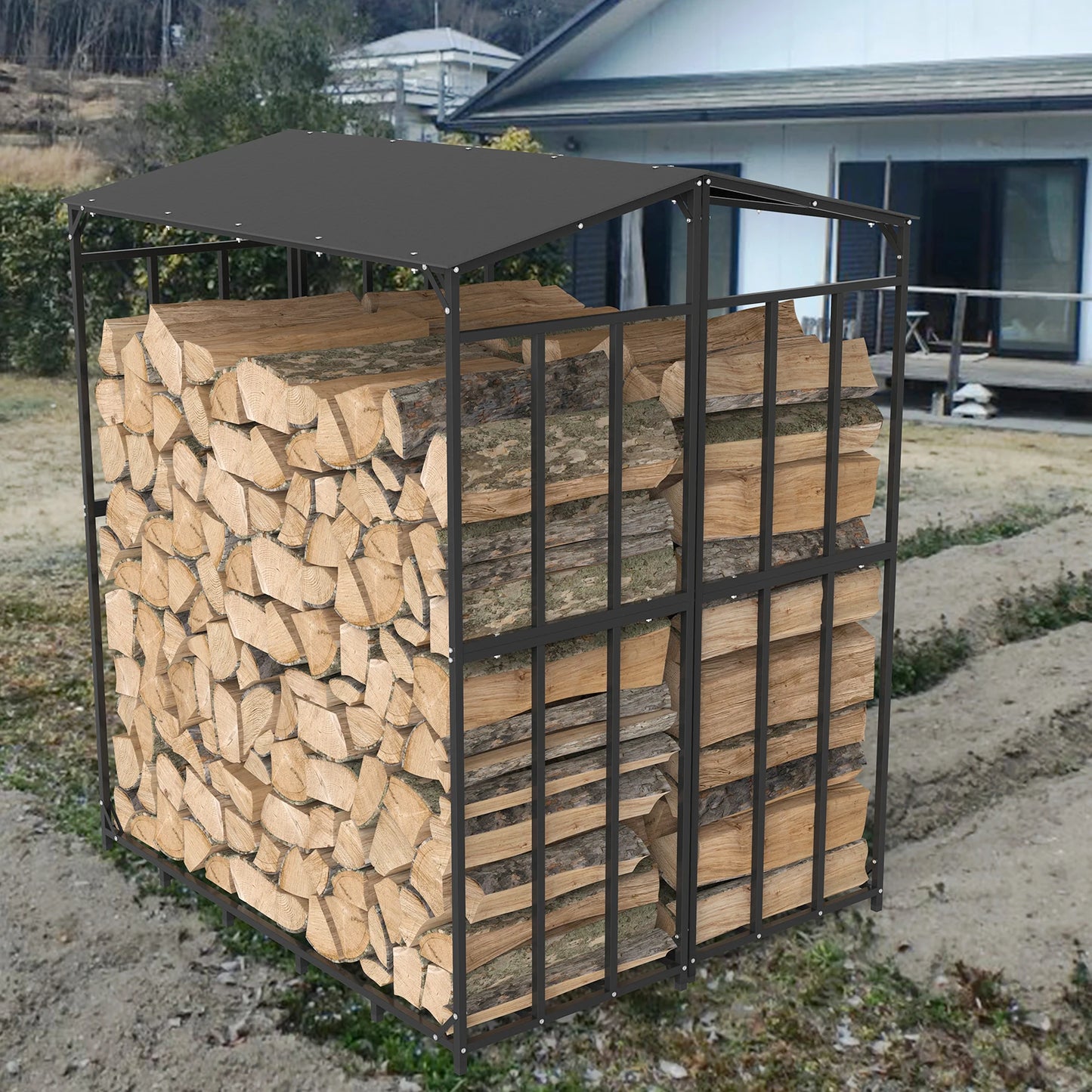 Extra Large Tall Outdoor Firewood Rack with Waterproof Cover