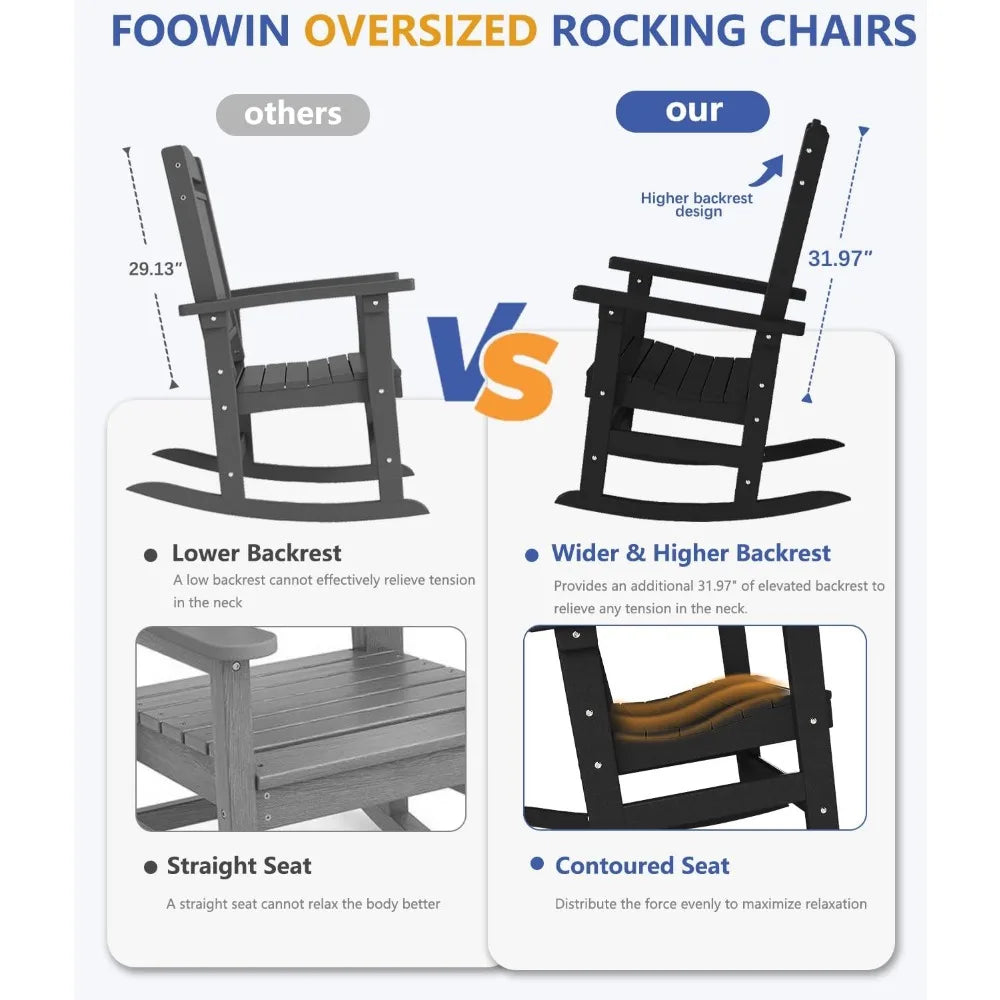 Outdoor Rocking Chair Set of 2 High Back HDPE All Weather Resistant