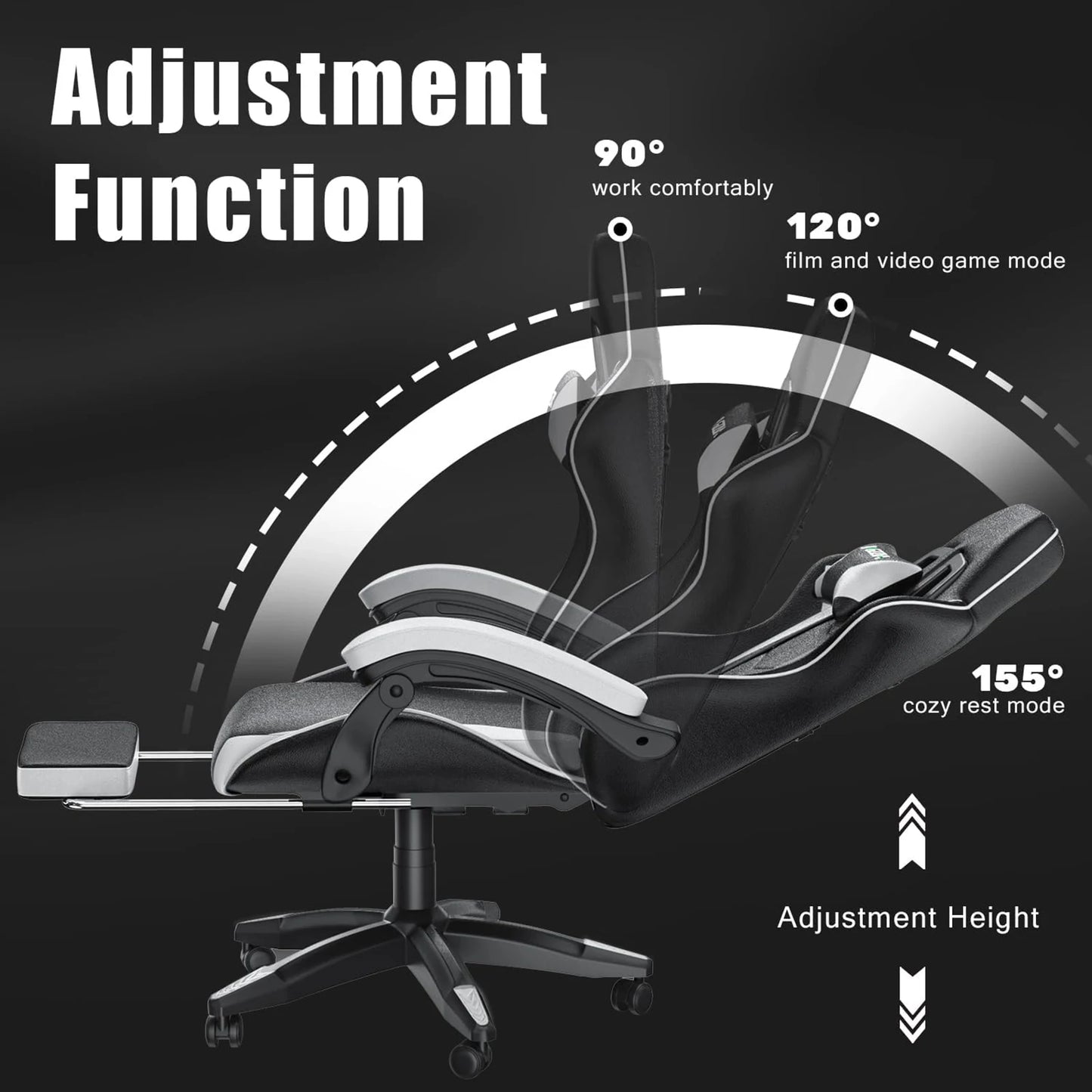 Gaming Chair with Footrest Ergonomic Adjustable Lumbar Support Chair