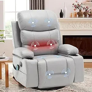 Massage Swivel Rocker Recliner Chair with Heat and Cup Holders