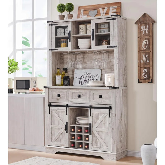Farmhouse Buffet Hutch Large Bar Cabinet Sliding Barn Door Storage