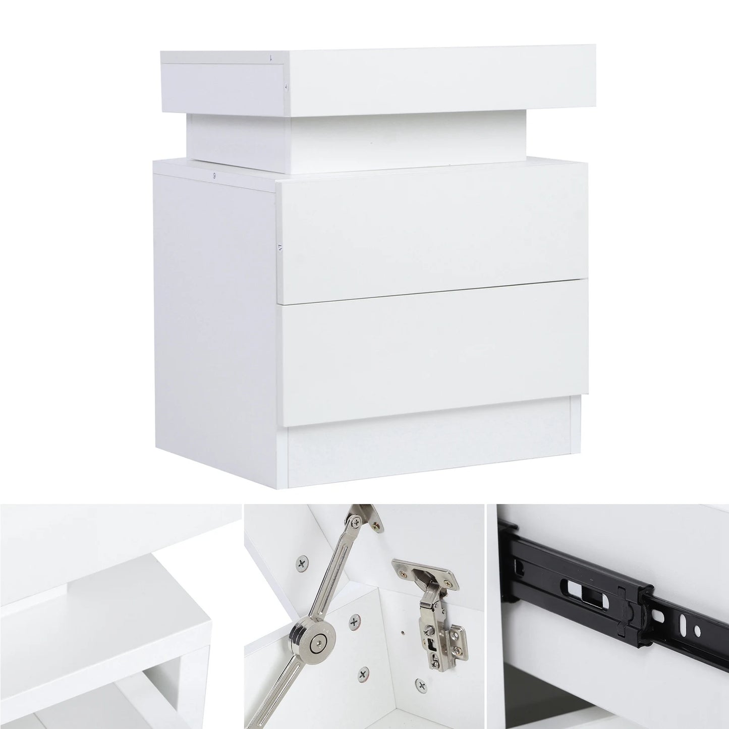 Large Capacity RGB Light Storage Nightstand with 2 Drawers for Bedroom