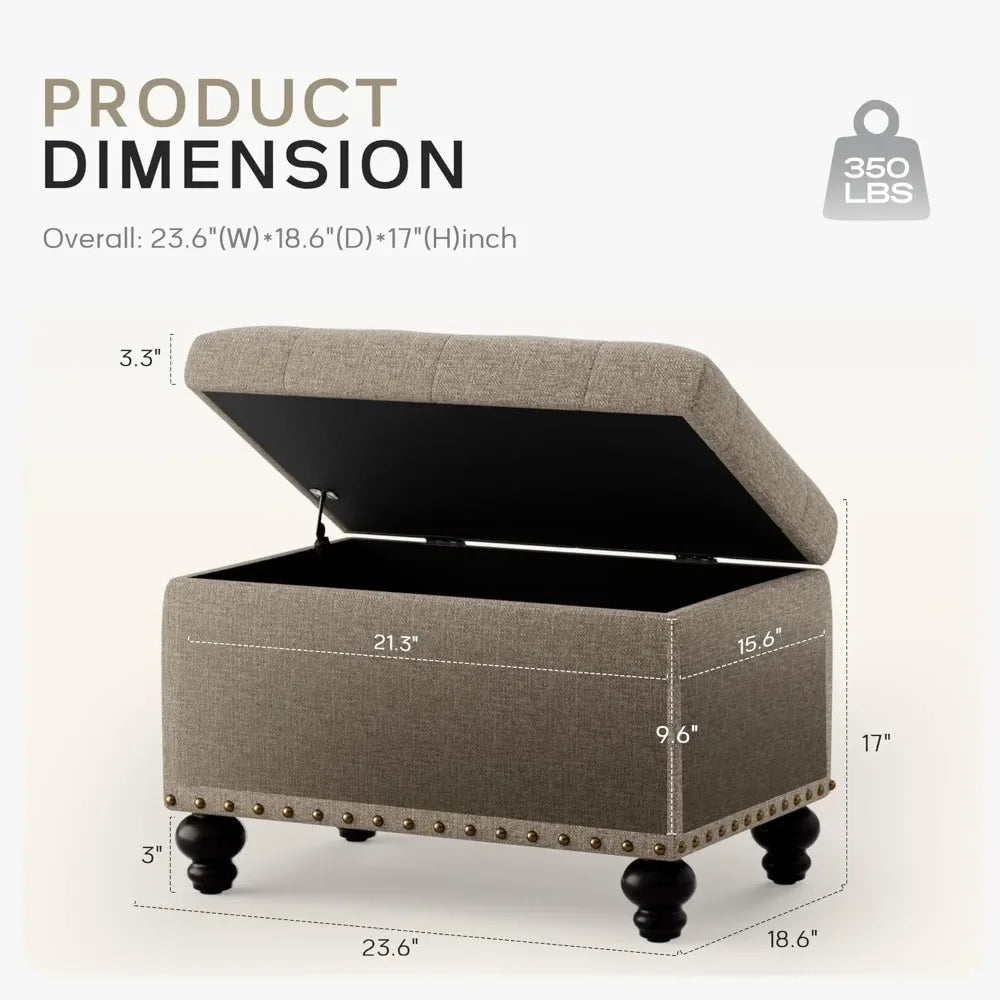 Small Ottoman with Storage Upholstered Button Tufted Footrest 24 Inch