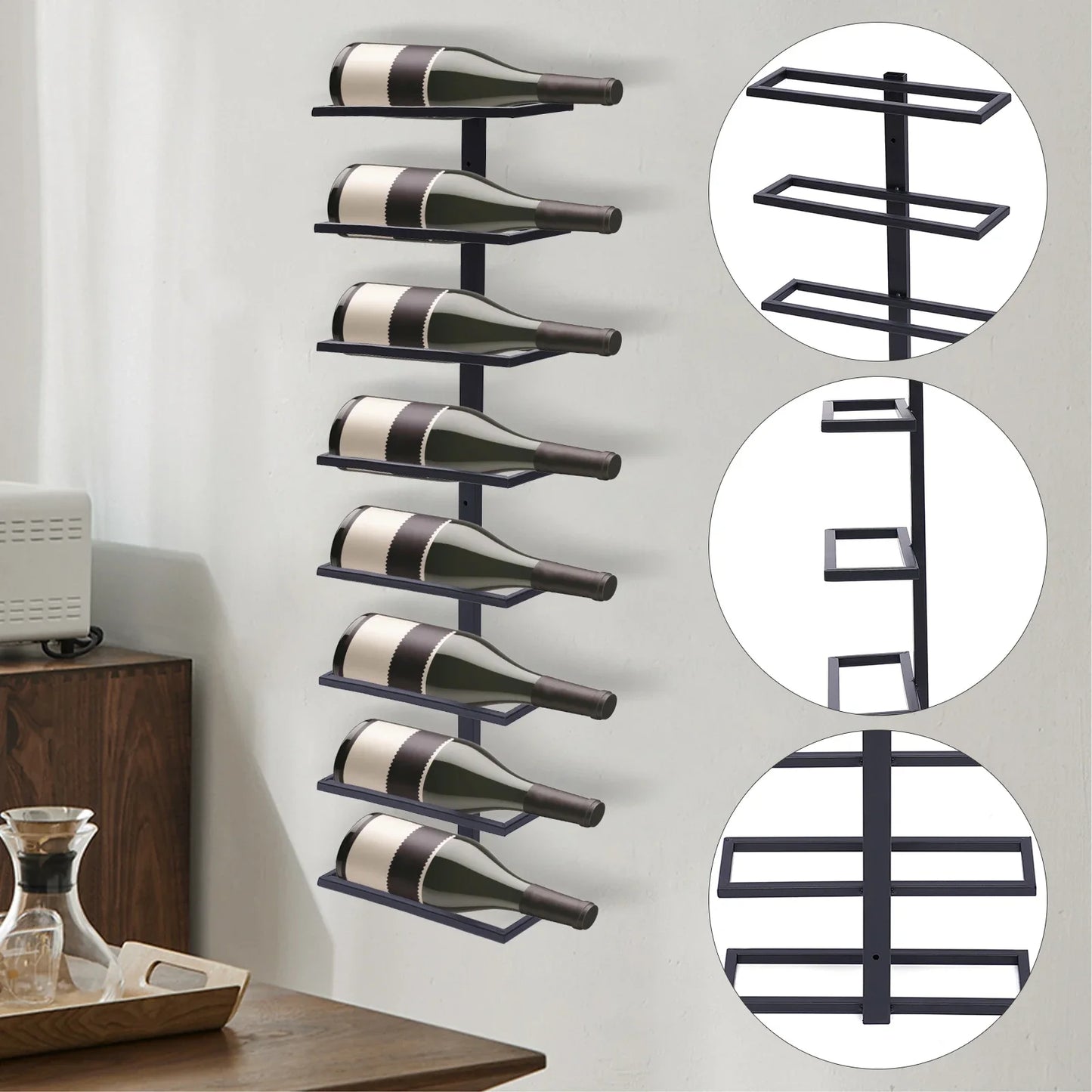 Stylish Wall-Mounted Iron Wine Rack for 8 Bottles Convenient Storage