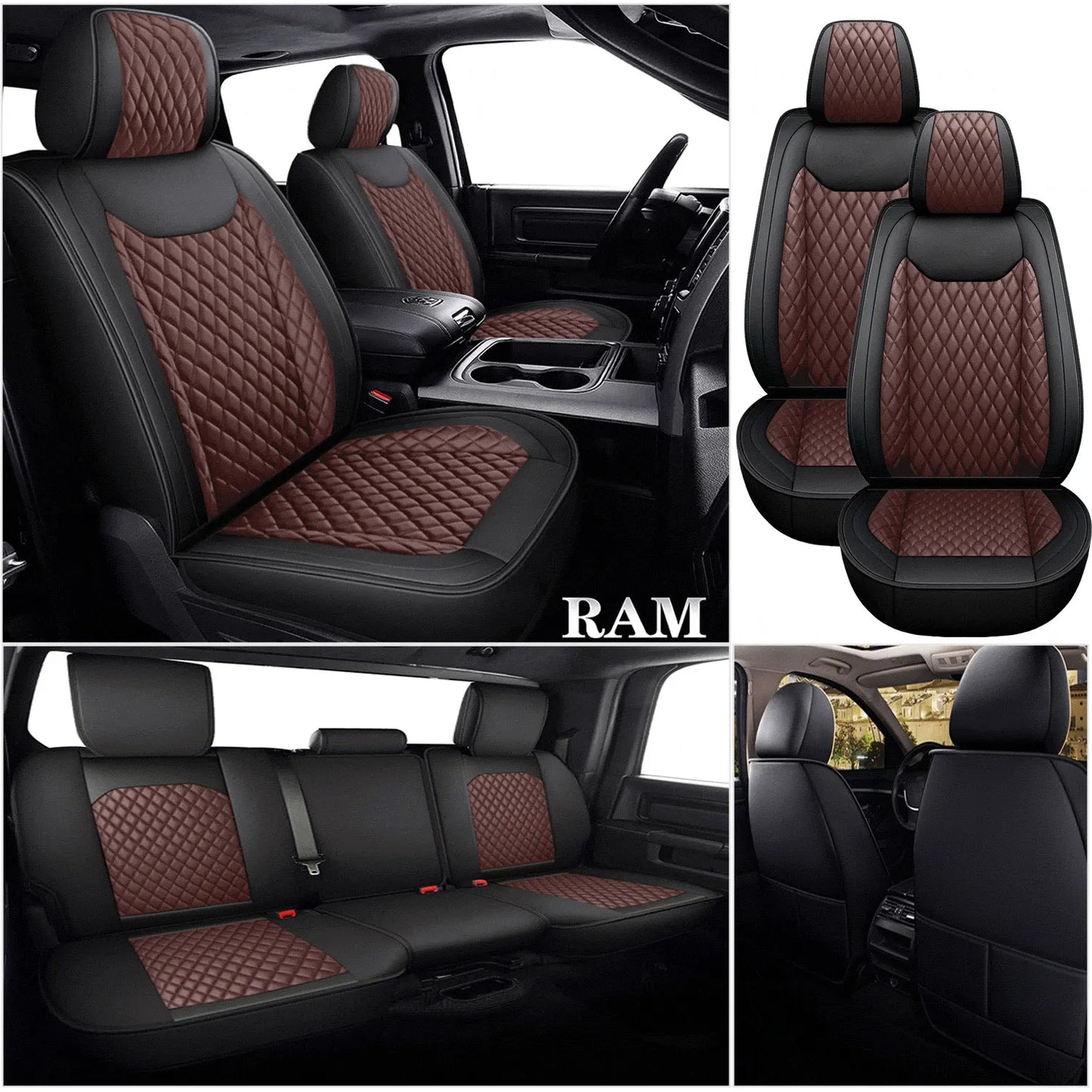 Deluxe PU Leather Car Seat Covers for Dodge Ram 2009-2021 1500 2500 3500