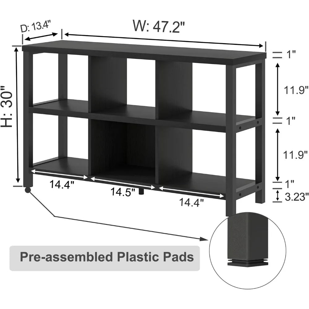 6 Cube Storage Organizer Bookshelf Wood Metal Cubby Bookcase Horizontal