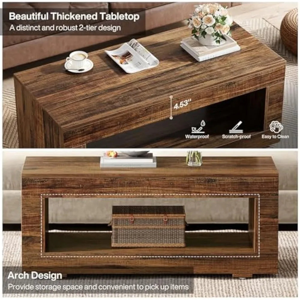 43 Inch Farmhouse Coffee Table with Storage Rustic Center Table