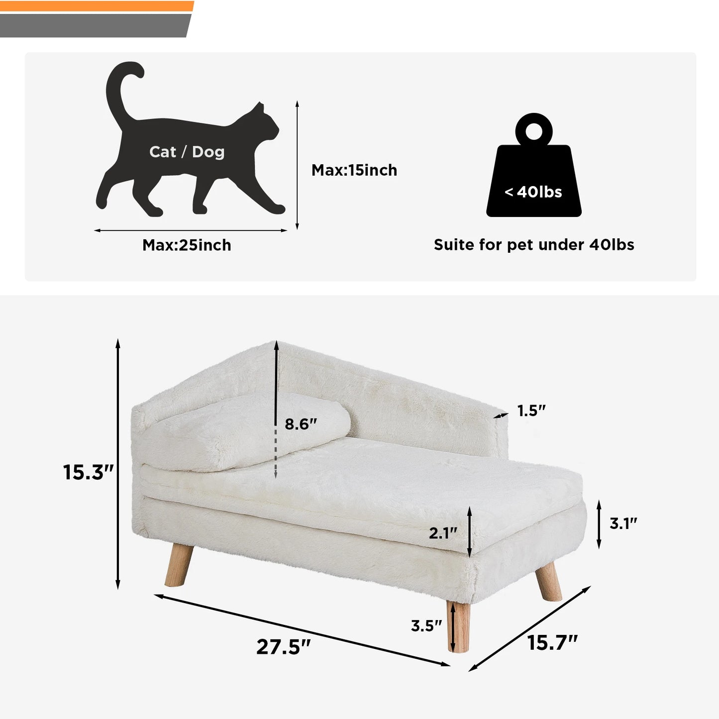 Elevated Pet Bed Nordic Pet Sofa Bed Waterproof Cozy Pad Small Dog Cat