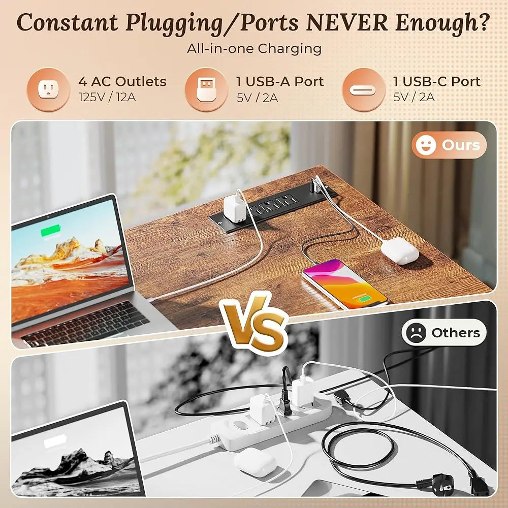 47 Inch Office Desk with Outlets and 9 Fabric Drawers for Home Office